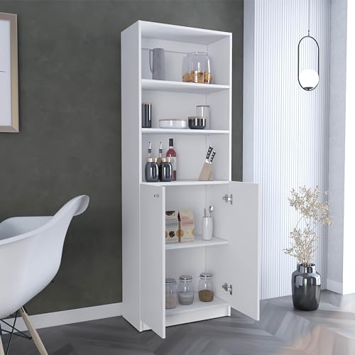 White Bookshelves with 2 Shelves, Lower Double Door, Rectangular Bookcase, Modern Minimalist, for Office, Bedroom, Living Room, Study Room - Image 5