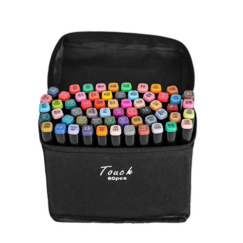 60 couleurs - Marqueur graphique double pointe - Pointe large et fine - Marqueur double face avec de belles couleurs - Pochette noire Cover