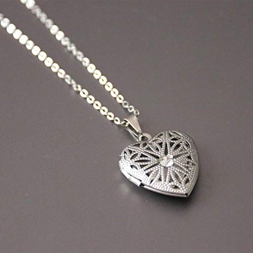 Preisvergleich Produktbild SUNMM Runder Bilderrahmen Anhänger Edelstahl Hängende Halskette Damen Herren Paare Gedenkschmuck, Herz Kristall, 41Cm