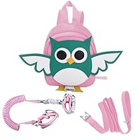 Toddler Safety Harness Backpack with Rein Baby Walking Leash Anti-Lost Safety Wrist Cuff with Lock 1.5m Children Walking Backpack-Owl-Pink