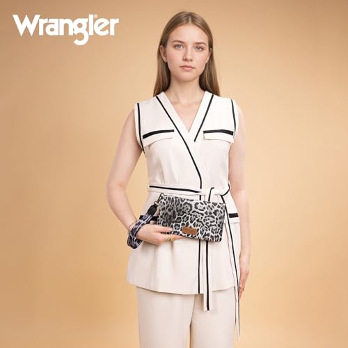 Image of Wrangler Leopard Print Womens Wristlet Wallet RFID Blocking Bifold Clutch Credit Card Holder Purse with Crossbody Strap