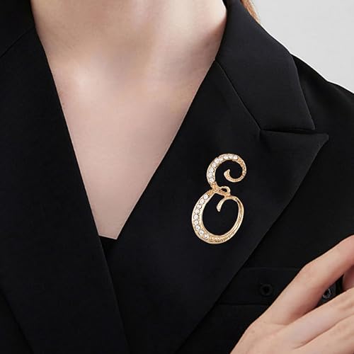 Image of Rhinestone Initial Brooch Pin for Women, Alphabet Gold Letter Brooch A-Z with Crystal, Metal Pin for Hat Bag Dress Suit Accessory for Men