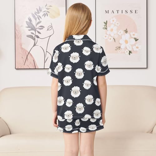 Cute cartoon Sheep Summer Satin Pajama Set, Cute Button-Down Sleepwear Pj Set for Sleep Wears4