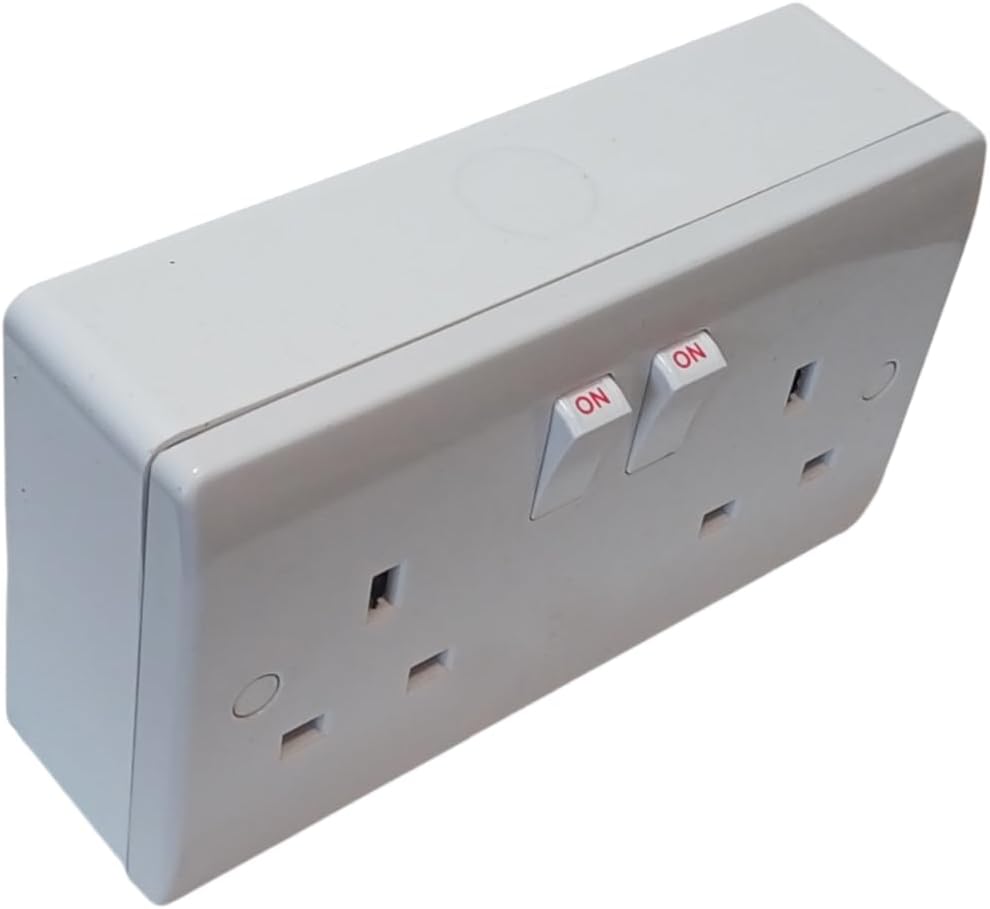 Double Socket, 2 Gang, 32mm Surface Box with Knockouts, Curved Edge, White, Stylish and Robust (1)
