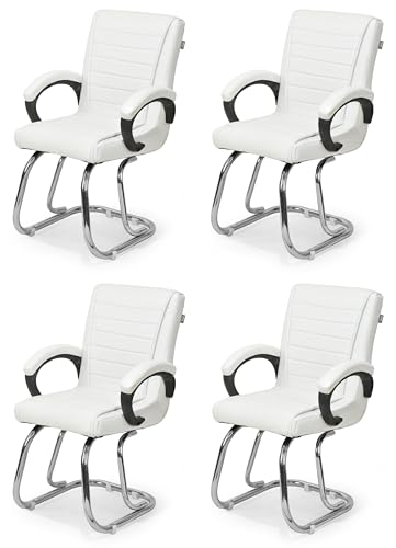 Image of RATISON Special Director Principal Manager Office Visitor with arm Rest with Double Pipe Frame and Cushioned seat Back (4, White, Double Pipe Frame)
