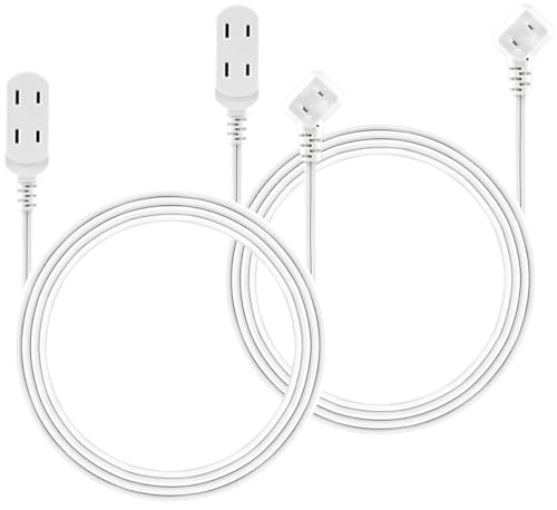 Philips 2 Pack Extension Cord with Multiple Outlets 6 Ft 3-Outlet with Safety Slide Indoor Extension Cord Flat Wall Plug 2 Prong Right Angle Plug Power Strip White ETL Listed SPS3535W/37