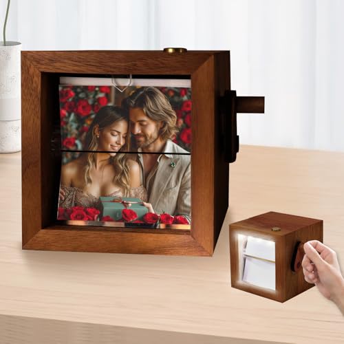 Álbum de fotos con Manivela Luz, Manivela Marco de Libro de Fotos Personalizado, Flipbook de m anivela, Álbum de fotos de memoria de Animación, Á lbum de  fotos con luz LED para Mujer Hombre (A)