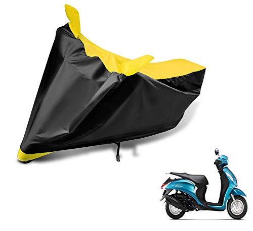 Image of Auto Hub Scooty Cover Compatible with Yamaha Fascino with Mirror Pocket, Dustproof, Heat Resistant, Triple Stitched, Fascino Scooty Cover- Black, Yellow