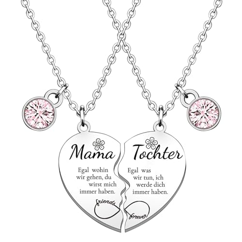 Mezrkuwr 2 Stück Mutter-Tochter-Herz Halskette-Set, Edelstahlmaterial...