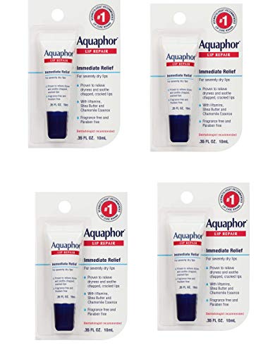 Aquaphor Lip Repair Ointment - Long-lasting Moisture to Soothe Dry Chapped Lips - .35 fl. oz Tube, 4 Pack