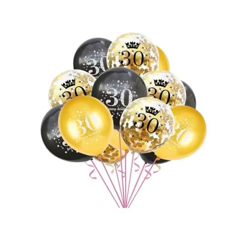 Happy 30th birthday balloons-Party Decor – Celebration Pack of (Black.Goldand and clear)
