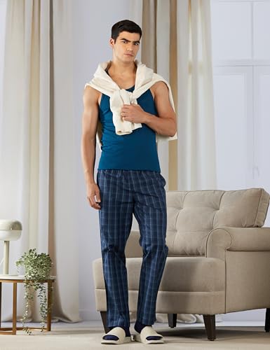 Image of Jockey 9009 Men Super Combed Cotton Woven Fabric Regular Fit Checkered Pyjama with Side Pockets