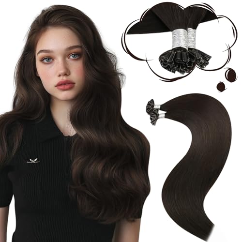 Image of Moresoo U Tip Hair Extensions Human Hair, Dark Brown, 16 Inch | 50g 50 Strands, Soft Straight Texture, Professional Settings, Seamless Color Match, Daily Styling