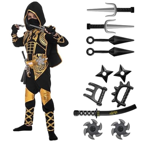 Spooktacular Creations Golden Ninja Deluxe kostium z akcesoriami piankowymi Ninja Zabawki dla dzieci Kung Fu Strój Pomysły na Halloween (Duży (10-12 lat), Złoto