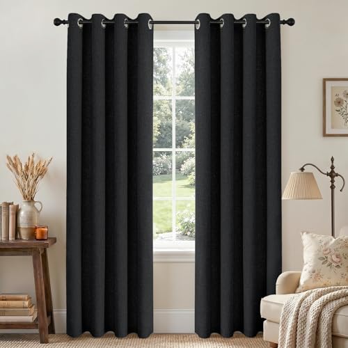Joydeco Blackout Curtains 72 Inch Long, 100% Black Out Curtains for Bedroom Windows, Room Darkening Thermal Insulated Short Textured Grommets Drapes for Living Room (42x72 inch, Black)
