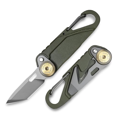 TACRAY Vinto 5-in-1 Small Pocket Knife – Ultra-Light Compact Multitool with Utility Knife, Seatbelt Cutter, Bottle Opener, Flathead Screwdriver & Keyring Attachment for Everyday Carry (Green)