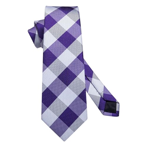 Image of HISDERN Ties for Men Plaid Checkered Tie with Pocket Square Woven Business Formal Necktie Handkerchief Set Wedding Party