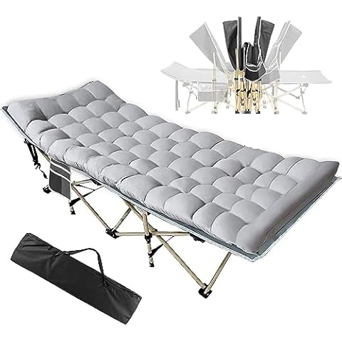 Fujampe Folding Camping Cot for Adults, (Max 600 lbs) Heavy Duty Sleeping Cots for Camping with Mattress and Carry Bag, 1200 D Layer Oxford Outdoor Bed (Brass Frame with Gray Pad) Cover
