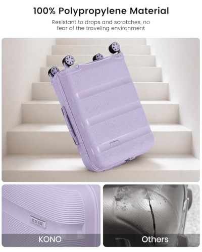 Image of Kono 24 Inch Hard Shell PP Luggage, 4 Spinner Wheels Suitcase, Purple | Lightweight & Anti-Scratch Checked-Medium Travel Trolley with TSA Lock for Travel Trips