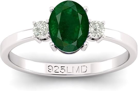 Certified Emerald Gemstone Silver Ring For Women's 6XMM Oval Shape