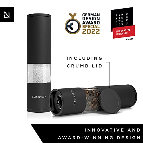 Lars Nysøm Salt And Pepper Mills Set Stainless Steel With Adjustable Ceramic Grinder 2 Pieces I Design Spice Mills Set Manual (Set Of 2, Onyx Black) #TOP4