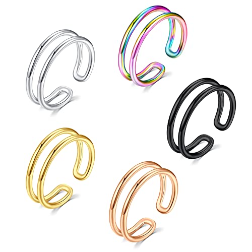 WillTen Faux Piercing Nez Fake Septum Femmes Boucles Oreille à Clip Septum Non Piercing 20G Acier Inoxydable Faux Piercing Oreille Cover