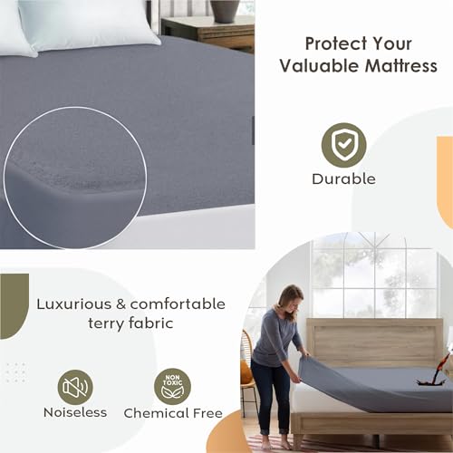 Image of Ayka 100% Waterproof Cotton Terry Mattress Protector Double Size Breathable Hypoallergenic Noiseless Ultra Soft Fitted Bed Protector 72x48 inch Mattress Cover /Bed Cover (Grey, Double (72 * 48 inch))