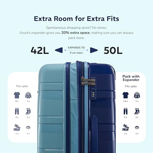 Image of Provogue Azure Hard-Sided PP 55 Cm Cabin Luggage Suitcase | Expandable Space with 8 Wheels Trolley Bags for Travel | Lightweight with Combination Lock | 5 Year Warranty (Saphire Blue /Peacock Blue)