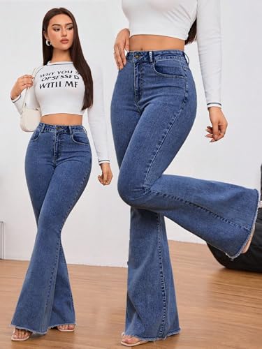 Image of KOTTY Women's Bootcut Flare Jeans with Slim Fit Thigh and Wide Hem Design