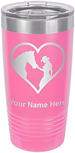 LaserGram 20oz Vacuum Insulated Tumbler Mug, Horse Cowgirl Heart, Personalized Engraving Included (Pink)