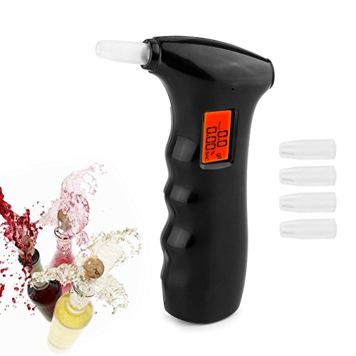 Breathalyzer, Portable Breathalyzer Alcohol Tester, Digital Alcohol Tester with LCD Display & 5 Mouthpieces, Black