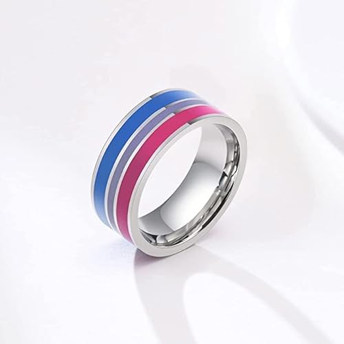 Bisexual Flag Ring. Bi Pride Pride Stainless Steel Ring With Enamei Colors (Pink, Purple & Blue) - Lgbtq Bi Pride Jewelry (7) #TOP1
