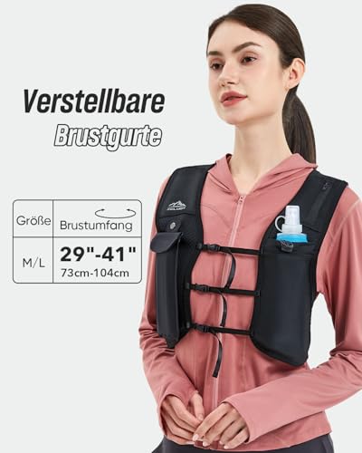 Zelvot Laufweste für Damen und Herren, Europäisches Originalpatent, Verstellbare Brustgurte, Trinkweste Laufen mit 500ml Wasserflasche, Reflektierender Trinkrucksack mit Handyhalterung (Schwarz, M/L)