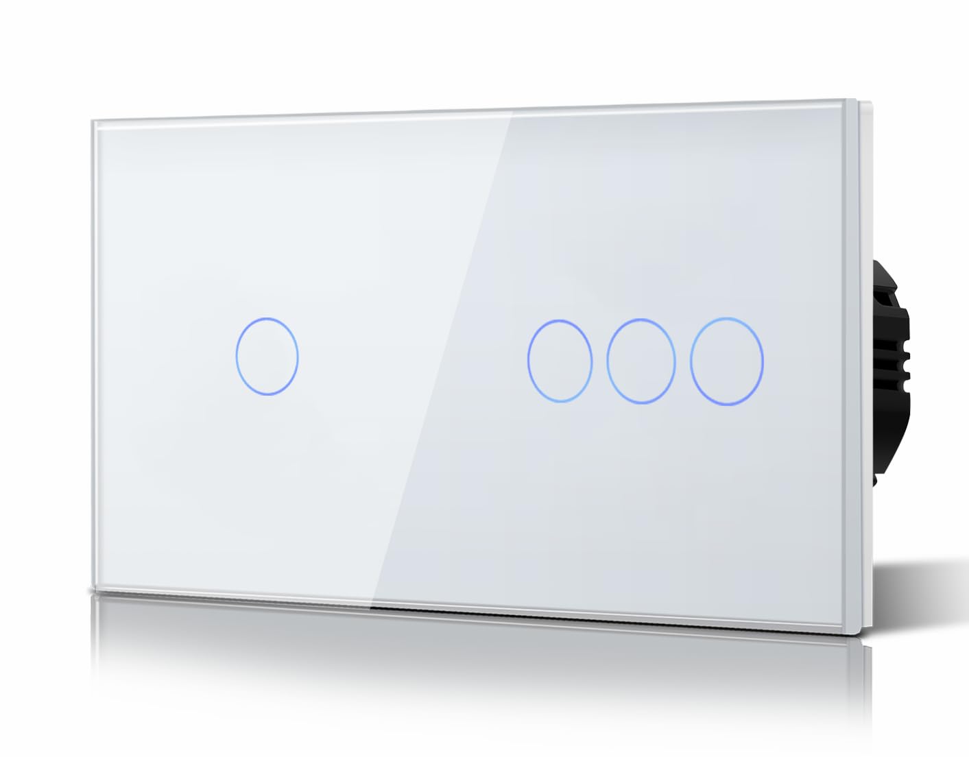 BSEED Touch Light Switch,Tempered Glass Panel with LED Backlight,No Neutral Wire Required,Non-WiFi,1 Gang 1 Way+3 Gang 1 Way,146mm Blanco