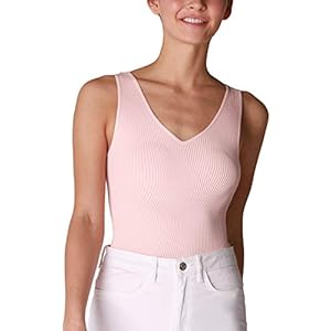 NIKIBIKI-Women-Seamless-Ribbed-V-Neck-Bodysuit-Made-in-USA-One-Size NIKIBIKI Women Seamless Ribbed V-Neck Bodysuit, Made in U.S.A, One Size (Baby Pink)