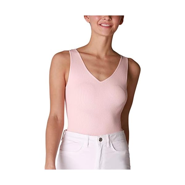NIKIBIKI-Women-Seamless-Ribbed-V-Neck-Bodysuit-Made-in-USA-One-Size NIKIBIKI Women Seamless Ribbed V-Neck Bodysuit, Made in U.S.A, One Size (Baby Pink)