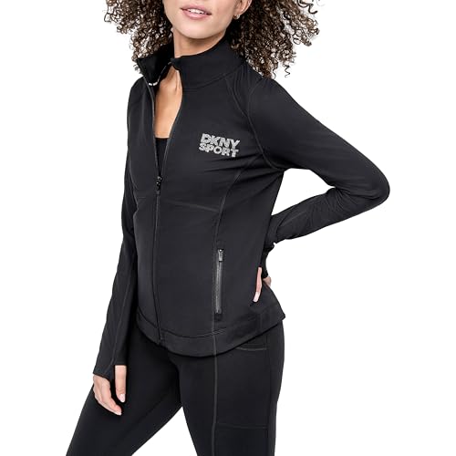 DKNY Women's Mock Neck Front Zip Compression Jacket3