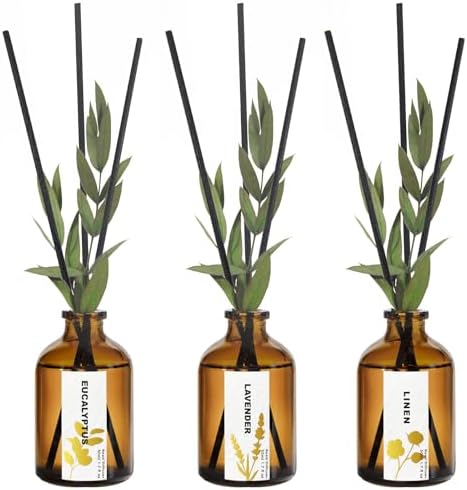 Reed Diffuser Set of 3, Eucalyptus, Linen & Lavender Scented Oil ...