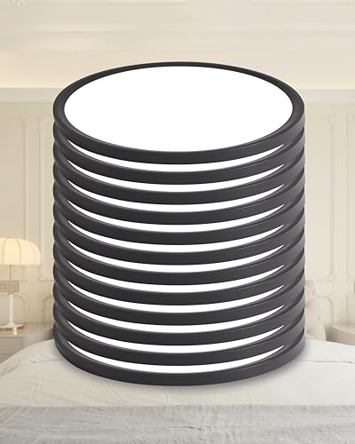 Led Flush Mount Ceiling Light,12 Inch 24w 2520lm Round,3000k,4000k,6000k CCT Selectable,Flat Panel Super Slim Led Ceiling Light Fixture,for Living Dining Kitchen Bedroom Room (12Pack-Black)