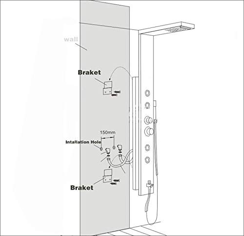 Juego de Ducha Termostática para Baño, Columna de Ducha Negra con Cabezal Lluvia y Cascada, Panel de Ducha con Control Digital de Temperatura y 5 Funciones miniatura 7