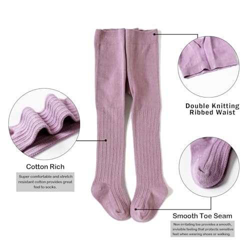 Image of EPEIUS Baby Girl Tights Cable Knit Cotton Seamless Footed Leggings 0-6Y | STAY-UP BABY TIGHTS. High elastic waist, smooth toe. Fits 0-3m newborn, infant & toddler. Ideal for daily wear & dresses.