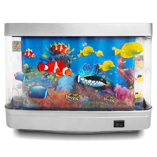 Linda's Essentials Fake Fish Tank for Kids and Adults, Fake Aquarium Decorative Lamp, Artificial Fish Tank with Moving Fishes, Artificial Aquarium Night Light, Plug in Moving Lamp