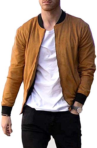 Mens Suede Slim Fit Bomber Jacket Lightweight Full Zip Varsity Sports Outwear