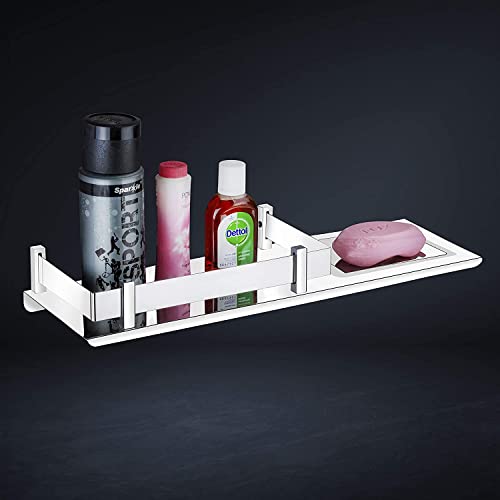 Image of Primax Stainless Steel 2in1 Multipurpose Mirrored, Nickel, Chrome Finish Bathroom Accessories Shelf with Soap, Dish Holder (15x5 Inches, Silver) - Pack of 1