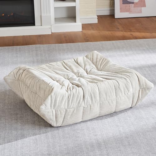 Image of HABUTWAY Bean Bag Ottoman,Memory Foam Foot Rest,Ottoman,Beige | Fireside Chair Ottoman,Memory Foam Lazy Bean Bag Sofa for Living Room,Bedroom,Dorm,Office
