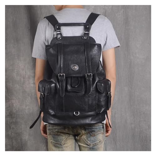 Leather Travel Backpack For Men Multifunctional Fashion Backpack Retro Large Capacity Backpacks For Men(Black)2