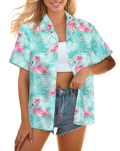 Image of Cromoncent Mommy and Me Matching Hawaiian Outfits Girls & Womens Hawaiian Shirts Tropical Button Down Shirts