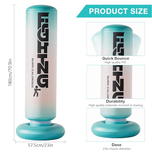 Image of Proberos Inflatable Boxing Column, 1.8 M PVC Punching Bag, Thick PVC Freestanding Punch Bag with 42cm Dia Water Filled Base, Blow Up Training Target for Home Fitness Stress Relief & Kids Sports