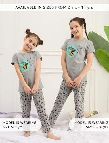 Image of Amazon Brand - Symbol Girls 100% Cotton Night Suit Set |Half Sleeves T-Shirt & Pajama Set | Age 2-14 Years
