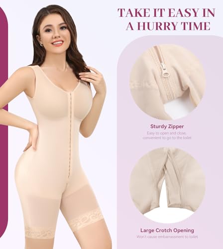 Image of M MYODRESS Shapewear for Women Fajas Colombianas Reductoras Y Moldeadoras Tummy Control Waist Trainer Bodysuit Postpartum Girdles Postparto Compression Garment Full Body Shaper Beige S